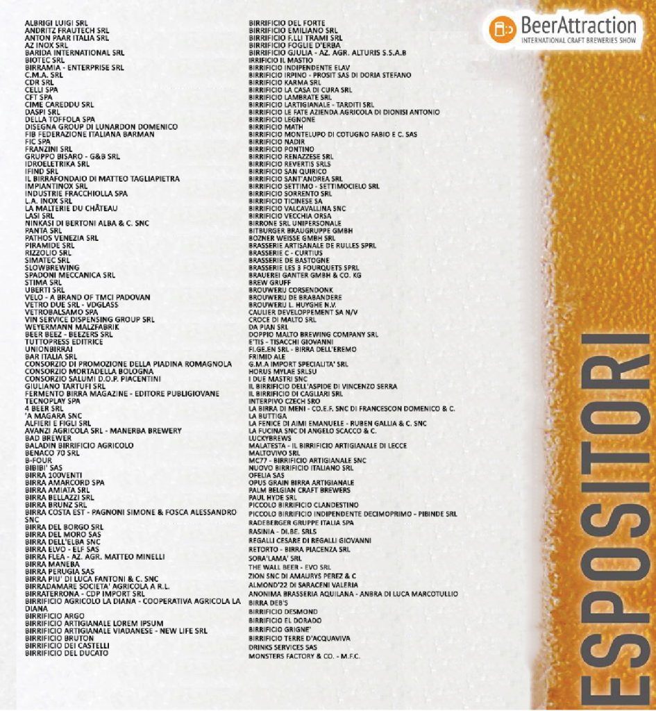 Lista espositori Beer Attraction 2015
